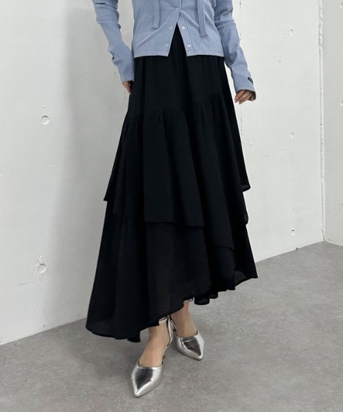 archives（アルシーヴ）の「段ティアードイレヘムスカート（スカート・レディース・ブラック/オフホワイト/グレー・MEDIUM）」の2枚目の写真