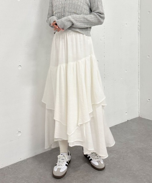 archives（アルシーヴ）の「段ティアードイレヘムスカート（スカート・レディース・ブラック/オフホワイト/グレー・MEDIUM）」の5枚目の写真