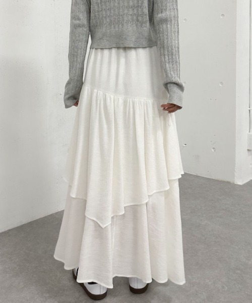 archives（アルシーヴ）の「段ティアードイレヘムスカート（スカート・レディース・ブラック/オフホワイト/グレー・MEDIUM）」の6枚目の写真