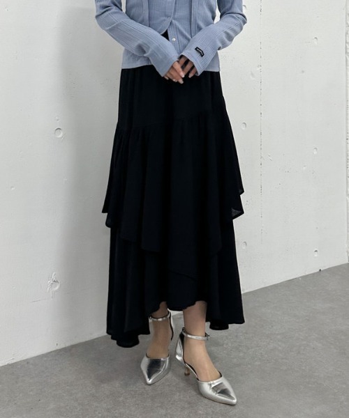 archives（アルシーヴ）の「段ティアードイレヘムスカート（スカート・レディース・ブラック/オフホワイト/グレー・MEDIUM）」の12枚目の写真