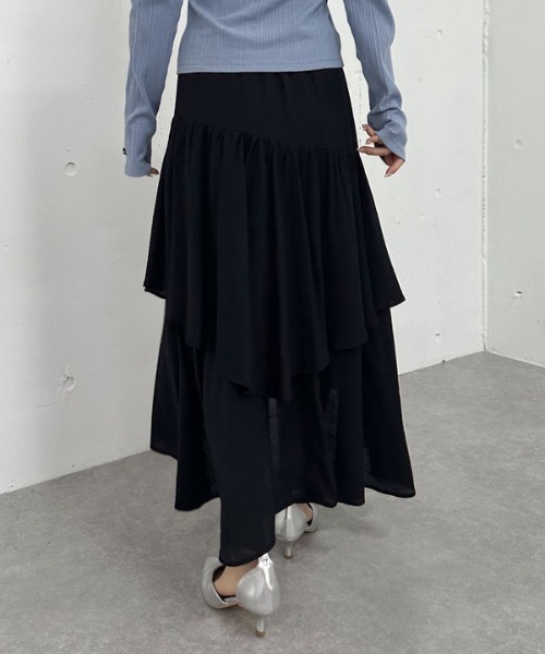 archives（アルシーヴ）の「段ティアードイレヘムスカート（スカート・レディース・ブラック/オフホワイト/グレー・MEDIUM）」の14枚目の写真