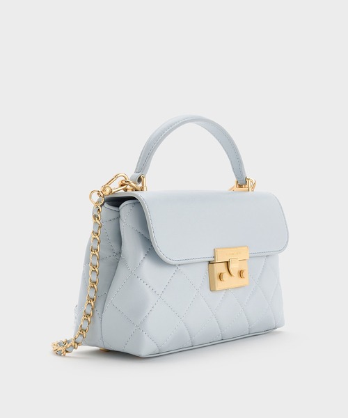 CHARLES & KEITH（チャールズ & キース）の「Alva アルヴァ キルトチェーンストラップトップハンドルバッグ（ハンドバッグ・レディース・ブルーグラス/クリーム/ブラック・S）」の4枚目の写真