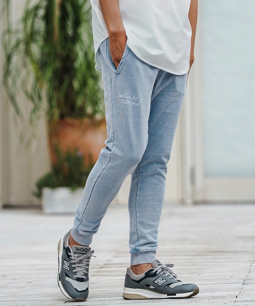 1minute 1second(ワンミニットワンセカンド)の「mp13513-knit denim embroidery easy pants ニットデニムイージーパンツ(その他パンツ・メンズ・ブルー系その他/ライトインディゴブルー・S/M/L/XL)」の1枚目の写真