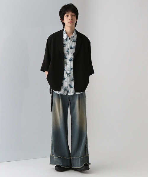 HARE(ハレ)の「ジャガードフラワーシアーガラシャツSS(HARE)(シャツ/ブラウス・メンズ・ブラック/ホワイト/グリーン/パープル/ブルー・SMALL/MEDIUM)」の8枚目の写真