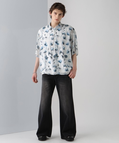 HARE(ハレ)の「ジャガードフラワーシアーガラシャツSS(HARE)(シャツ/ブラウス・メンズ・ブラック/ホワイト/グリーン/パープル/ブルー・SMALL/MEDIUM)」の9枚目の写真