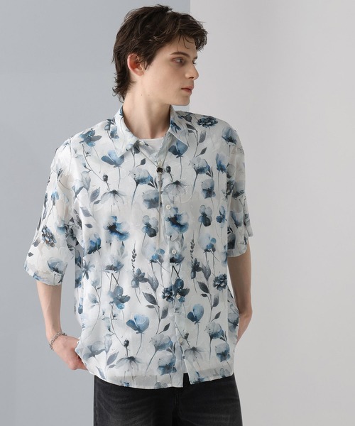 HARE(ハレ)の「ジャガードフラワーシアーガラシャツSS(HARE)(シャツ/ブラウス・メンズ・ブラック/ホワイト/グリーン/パープル/ブルー・SMALL/MEDIUM)」の19枚目の写真