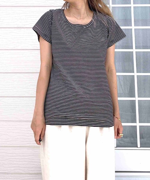 Q(キュー)の「バックネックレタードT(Tシャツ/カットソー・レディース・ピンク系/アイボリー/ブラック系・MEDIUM)」の4枚目の写真