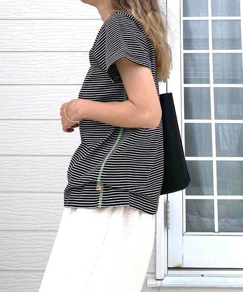 Q(キュー)の「バックネックレタードT(Tシャツ/カットソー・レディース・ピンク系/アイボリー/ブラック系・MEDIUM)」の20枚目の写真