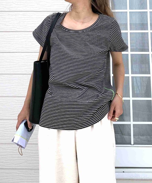 Q(キュー)の「バックネックレタードT(Tシャツ/カットソー・レディース・ピンク系/アイボリー/ブラック系・MEDIUM)」の18枚目の写真