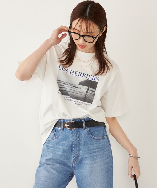 SHIPS Colors:〈接触冷感・UVカット〉サンセット フォト Tシャツ