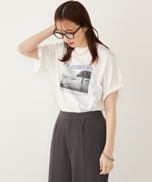 SHIPS Colors:〈接触冷感・UVカット〉サンセット フォト Tシャツ