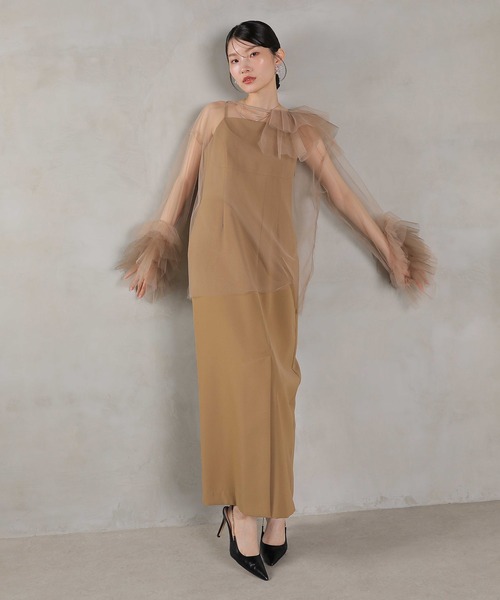 kana アシンメトリードレス 結婚式 お呼ばれドレス Mサイズ セール】アシンメトリーデザイン チュール トップス キャミ
