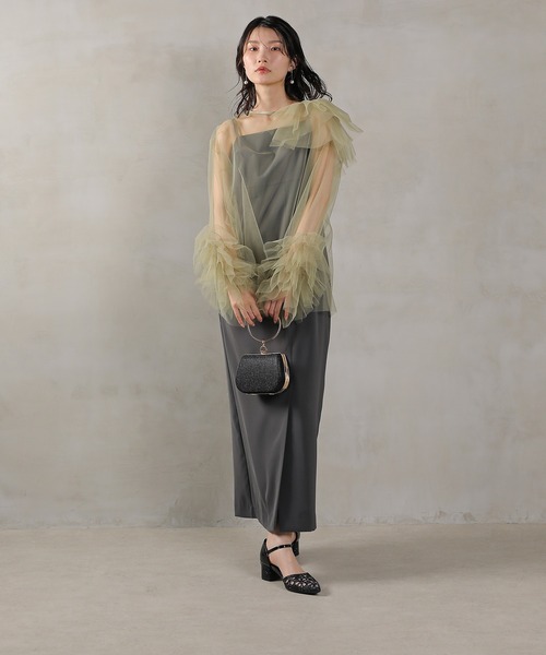 kana アシンメトリードレス 結婚式　お呼ばれドレス Mサイズ セール】アシンメトリーデザイン チュール トップス キャミ