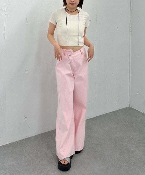 archives（アルシーヴ）の「’クロスベルトカラーワイドデニム’（デニムパンツ・レディース・サックスブルー/アイボリー/ピンク・MEDIUM/SMALL）」の7枚目の写真