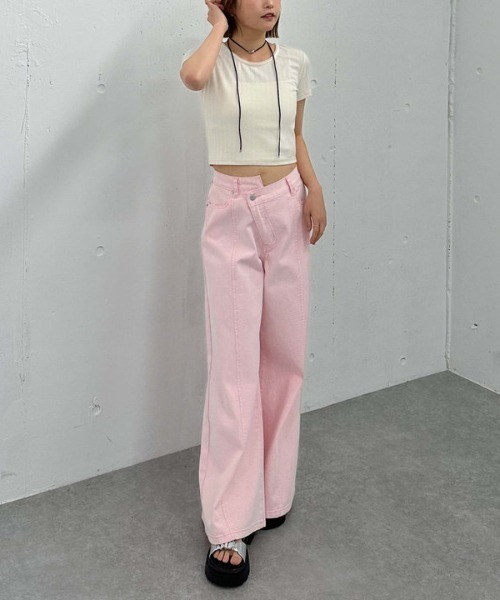 archives（アルシーヴ）の「’クロスベルトカラーワイドデニム’（デニムパンツ・レディース・サックスブルー/アイボリー/ピンク・MEDIUM/SMALL）」の6枚目の写真