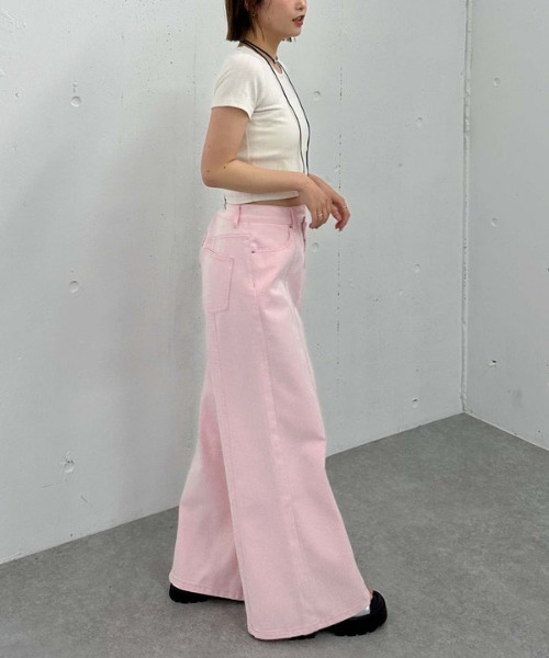 archives（アルシーヴ）の「’クロスベルトカラーワイドデニム’（デニムパンツ・レディース・サックスブルー/アイボリー/ピンク・MEDIUM/SMALL）」の5枚目の写真