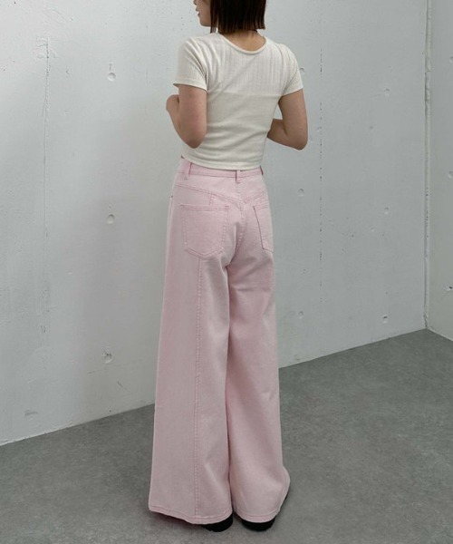 archives（アルシーヴ）の「’クロスベルトカラーワイドデニム’（デニムパンツ・レディース・サックスブルー/アイボリー/ピンク・MEDIUM/SMALL）」の4枚目の写真