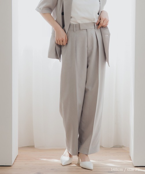 Petitjo（プッチージョ）の「小さいサイズ　麻調インタックワイドパンツ　低身長さん・小柄女性（その他パンツ・レディース・グレー/ベージュ・PS/PM/PL/PSS）」の7枚目の写真