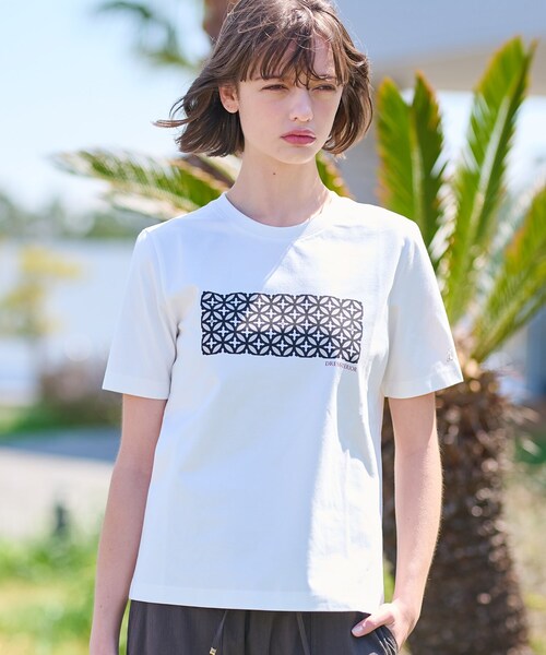 tシャツ 「接触冷感/UVカット」バックブリーズテックオーバーラップサークルプリントTシャツ レディース セール】【接触冷感/UVカット】バックブリーズテックオーバー
