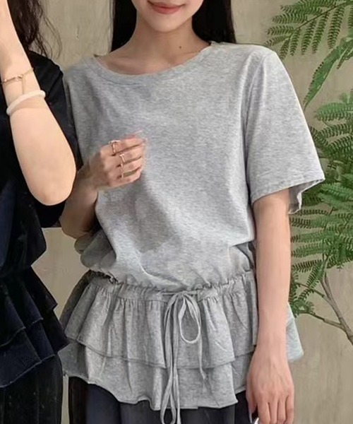 Lace Ladies(レースレディース)の「ウエスト ティアード フリル ドロスト 半袖 Tシャツ(Tシャツ/カットソー・レディース・ホワイト/ブラック/グレー・FREE)」の3枚目の写真