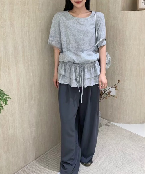 Lace Ladies(レースレディース)の「ウエスト ティアード フリル ドロスト 半袖 Tシャツ(Tシャツ/カットソー・レディース・ホワイト/ブラック/グレー・FREE)」の4枚目の写真