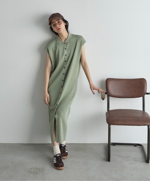 THE YOn(ザヨン)の「フレンチスリーブポロリブニットワンピース(ワンピース・レディース・ブラック/バーガンディー/セージグリーン・FREE)」の20枚目の写真