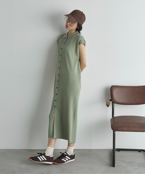 THE YOn(ザヨン)の「フレンチスリーブポロリブニットワンピース(ワンピース・レディース・ブラック/バーガンディー/セージグリーン・FREE)」の22枚目の写真