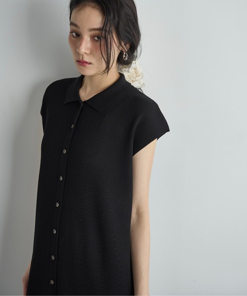 THE YOn(ザヨン)の「フレンチスリーブポロリブニットワンピース(ワンピース・レディース・ブラック/バーガンディー/セージグリーン・FREE)」の14枚目の写真