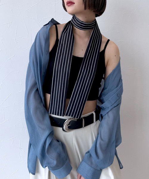 PAGEBOY(ページボーイ)の「【WEB限定】ストライプボウタイ(ストール/ショール・レディース・ブラック・FREE)」の6枚目の写真