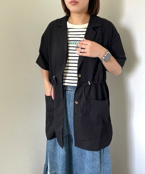 CRB(シーアールビー)の「半袖テーラージャケット(テーラードジャケット・レディース・ブラック/ベージュ/オフホワイト/チャコール/ブラウン・F)」の6枚目の写真