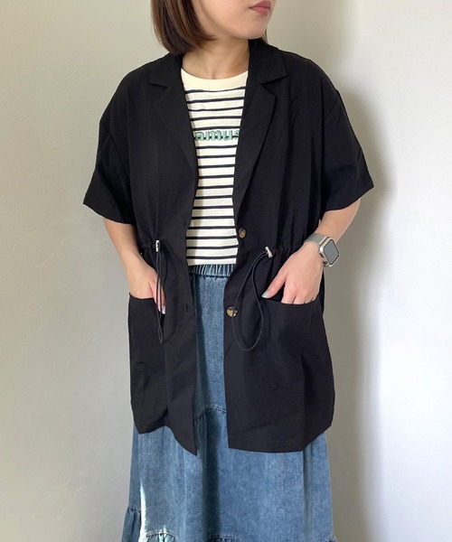 CRB(シーアールビー)の「半袖テーラージャケット(テーラードジャケット・レディース・ブラック/ベージュ/オフホワイト/チャコール/ブラウン・F)」の7枚目の写真