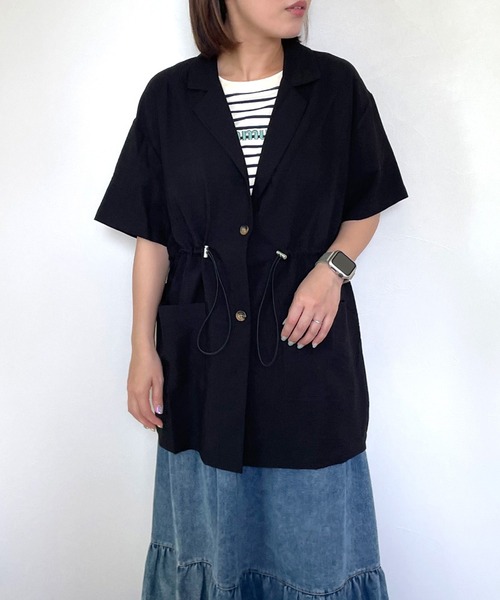 CRB(シーアールビー)の「半袖テーラージャケット(テーラードジャケット・レディース・ブラック/ベージュ/オフホワイト/チャコール/ブラウン・F)」の8枚目の写真