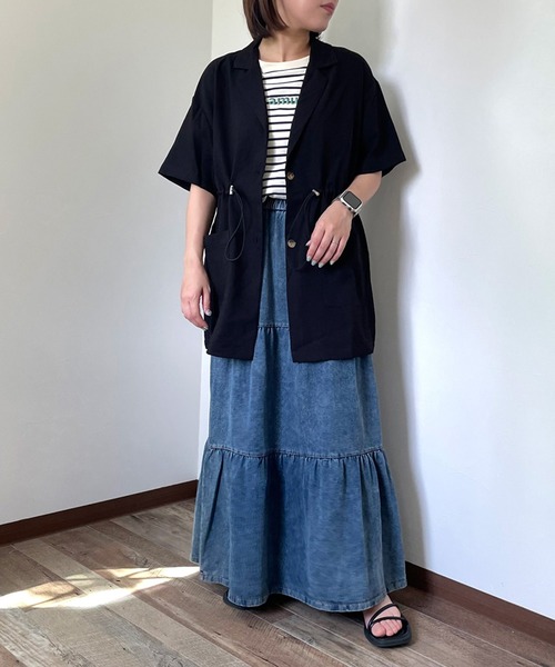 CRB(シーアールビー)の「半袖テーラージャケット(テーラードジャケット・レディース・ブラック/ベージュ/オフホワイト/チャコール/ブラウン・F)」の12枚目の写真