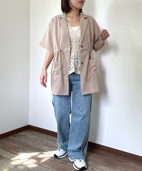 CRB(シーアールビー)の「半袖テーラージャケット(テーラードジャケット・レディース・ブラック/ベージュ/オフホワイト/チャコール/ブラウン・F)」の19枚目の写真