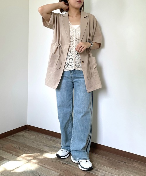 CRB(シーアールビー)の「半袖テーラージャケット(テーラードジャケット・レディース・ブラック/ベージュ/オフホワイト/チャコール/ブラウン・F)」の20枚目の写真