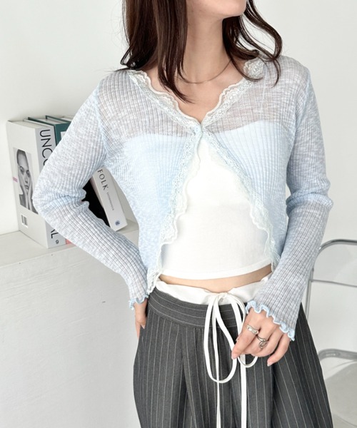CLEA（クレア）の「レースシアーカーディガントップス（カーディガン/ボレロ・レディース・アイボリー/ブラック/ライトブルー/ホワイト/ライトグレー/ピンク・FREE）」の5枚目の写真