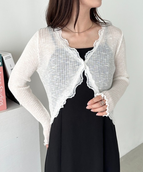 CLEA（クレア）の「レースシアーカーディガントップス（カーディガン/ボレロ・レディース・アイボリー/ブラック/ライトブルー/ホワイト/ライトグレー/ピンク・FREE）」の10枚目の写真