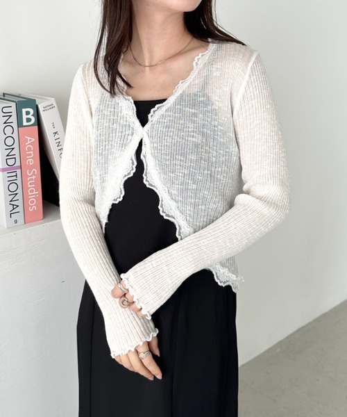 CLEA（クレア）の「レースシアーカーディガントップス（カーディガン/ボレロ・レディース・アイボリー/ブラック/ライトブルー/ホワイト/ライトグレー/ピンク・FREE）」の12枚目の写真