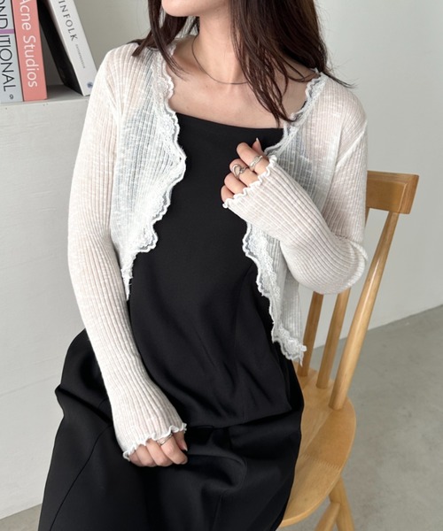 CLEA（クレア）の「レースシアーカーディガントップス（カーディガン/ボレロ・レディース・アイボリー/ブラック/ライトブルー/ホワイト/ライトグレー/ピンク・FREE）」の9枚目の写真