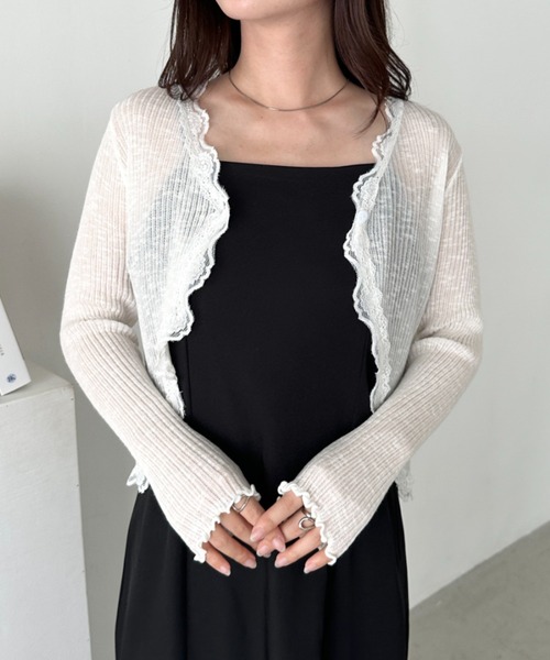 CLEA（クレア）の「レースシアーカーディガントップス（カーディガン/ボレロ・レディース・アイボリー/ブラック/ライトブルー/ホワイト/ライトグレー/ピンク・FREE）」の7枚目の写真