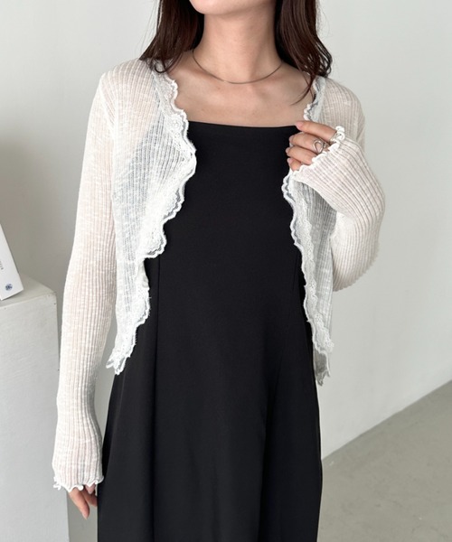 CLEA（クレア）の「レースシアーカーディガントップス（カーディガン/ボレロ・レディース・アイボリー/ブラック/ライトブルー/ホワイト/ライトグレー/ピンク・FREE）」の8枚目の写真