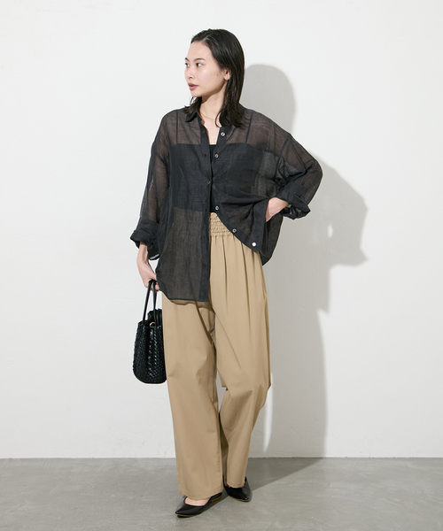 タグ付き未使用　ジャーナルスタンダード　ナイロンストレッチパンツ　万能パンツ　黒 追加》ナイロンストレッチワイドパンツ（その他パンツ