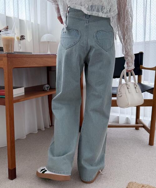 WEGO(ウィゴー)の「WEGO/ハートポケットストレートデニムパンツ(デニムパンツ・レディース・ピンク/スカイブルー・SMALL/MEDIUM)」の6枚目の写真