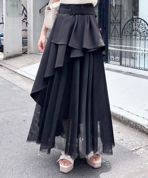 セール】共ベルト付チュール切替アシメスカート／A（スカート）｜INGNI