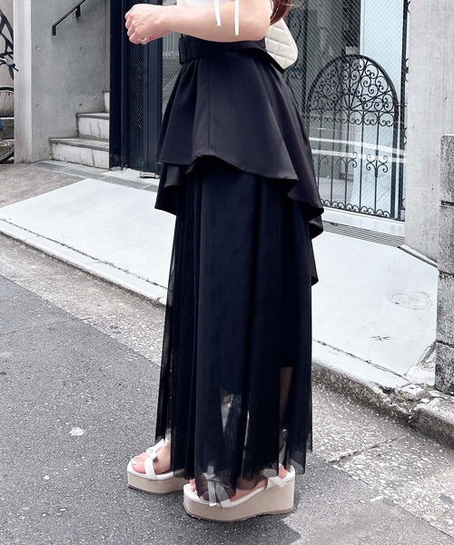 INGNI(イング)の「共ベルト付チュール切替アシメスカート/A(スカート・レディース・ブラック×ブラック/グレー系その他6/ベージュ系/ブルー系6/ネイビー系・FREE)」の9枚目の写真