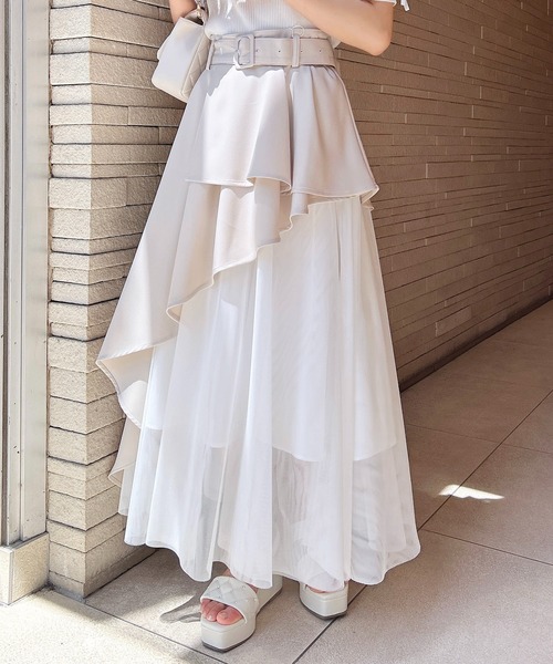 INGNI(イング)の「共ベルト付チュール切替アシメスカート/A(スカート・レディース・ブラック×ブラック/グレー系その他6/ベージュ系/ブルー系6/ネイビー系・FREE)」の14枚目の写真