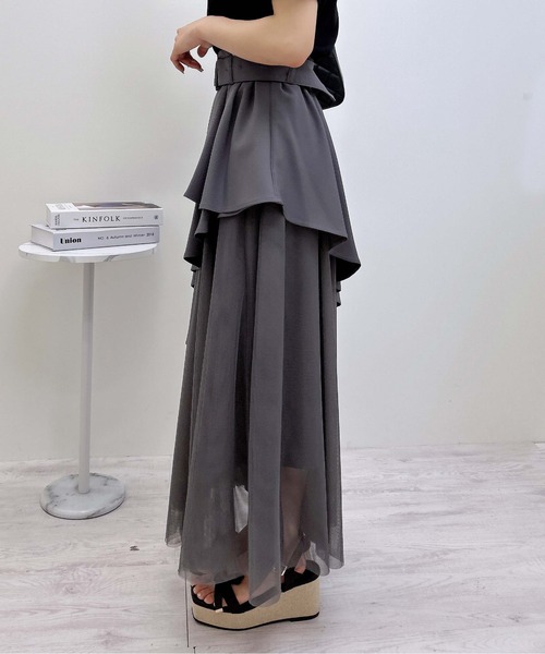 INGNI(イング)の「共ベルト付チュール切替アシメスカート/A(スカート・レディース・ブラック×ブラック/グレー系その他6/ベージュ系/ブルー系6/ネイビー系・FREE)」の19枚目の写真