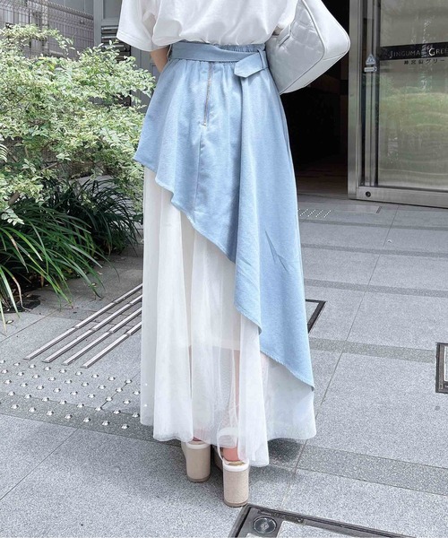 INGNI(イング)の「共ベルト付チュール切替アシメスカート/A(スカート・レディース・ブラック×ブラック/グレー系その他6/ベージュ系/ブルー系6/ネイビー系・FREE)」の20枚目の写真