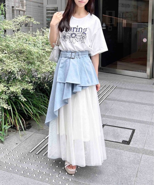 INGNI(イング)の「共ベルト付チュール切替アシメスカート/A(スカート・レディース・ブラック×ブラック/グレー系その他6/ベージュ系/ブルー系6/ネイビー系・FREE)」の21枚目の写真