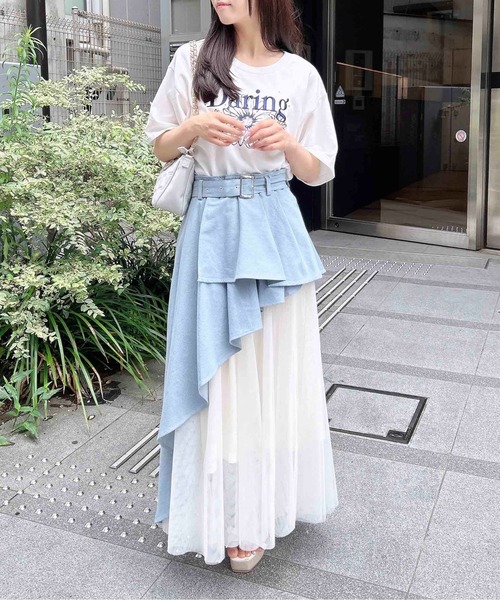 INGNI(イング)の「共ベルト付チュール切替アシメスカート/A(スカート・レディース・ブラック×ブラック/グレー系その他6/ベージュ系/ブルー系6/ネイビー系・FREE)」の22枚目の写真